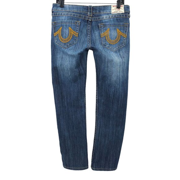 True Religion Bobby Jeans Straight Leg Low Rise Sz 30 Short DarkWash Stretch Y2K - Picture 2 of 14